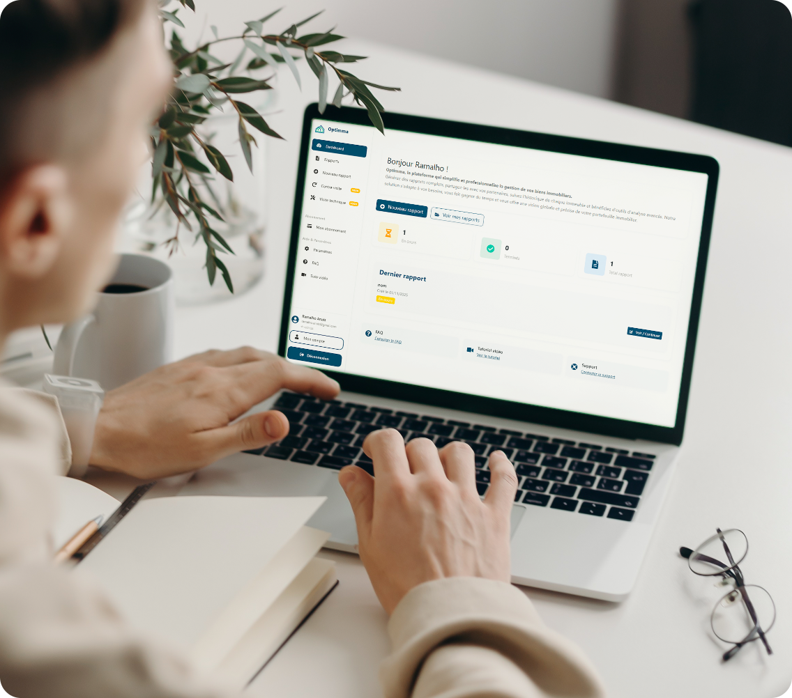 Dashboard Optimma sur ordinateur