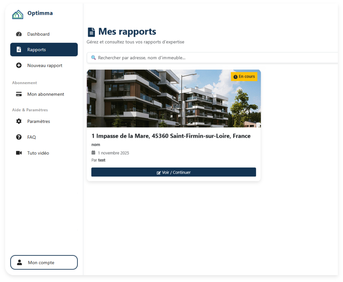 Aperçu de l'interface Optimma