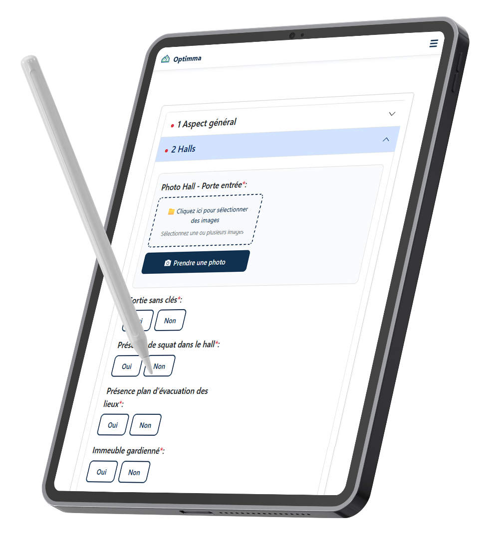 Application Optimma sur tablette